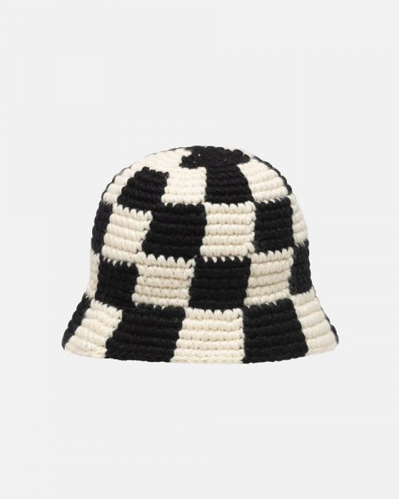 Black Stussy Bucket Checker Knit Hats | 6458COIEG