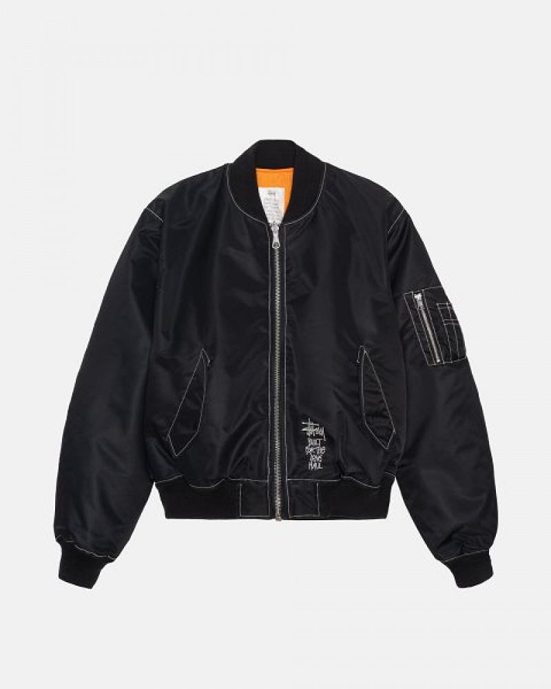 Black Stussy Built Reversible Bomber Jackets | 1507OKVIQ