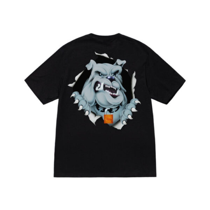 Black Stussy Bulldog Ripper T Shirts | 3749PFYSR