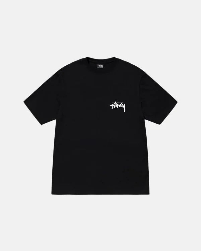 Black Stussy Burning Stock T Shirts | 2071QLEVD