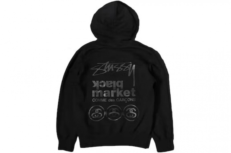 Black Stussy Cdg Market Hoodie | 9708NUMSF