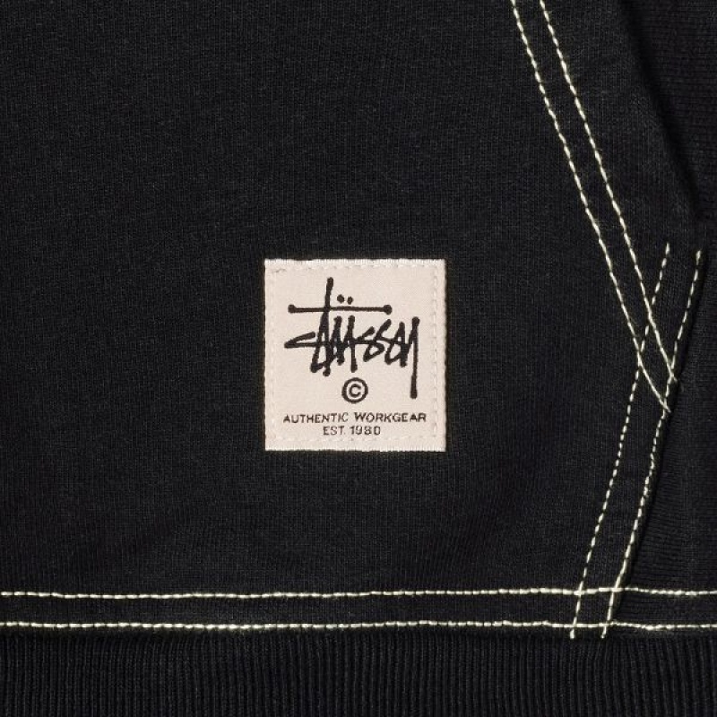 Black Stussy Contrast Stitch Label Hoodie | 2371RNDEI