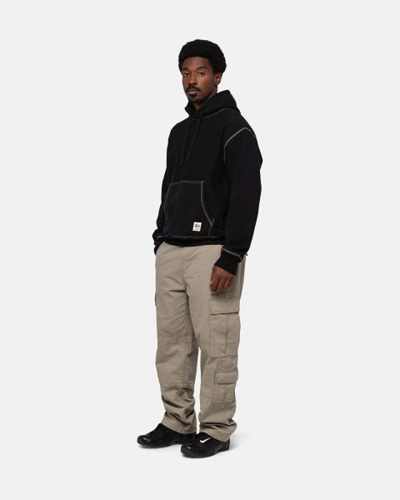 Black Stussy Contrast Stitch Label Hoodie | 2371RNDEI