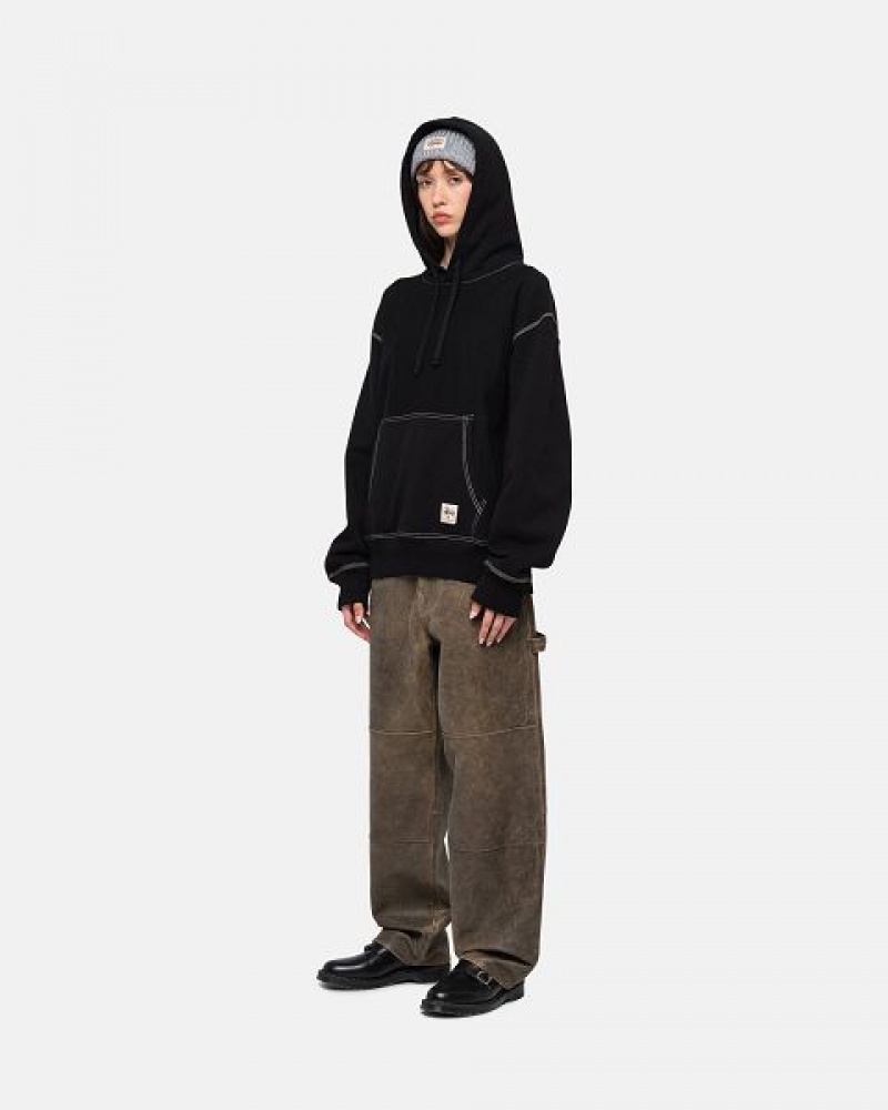 Black Stussy Contrast Stitch Label Hoodie | 2371RNDEI