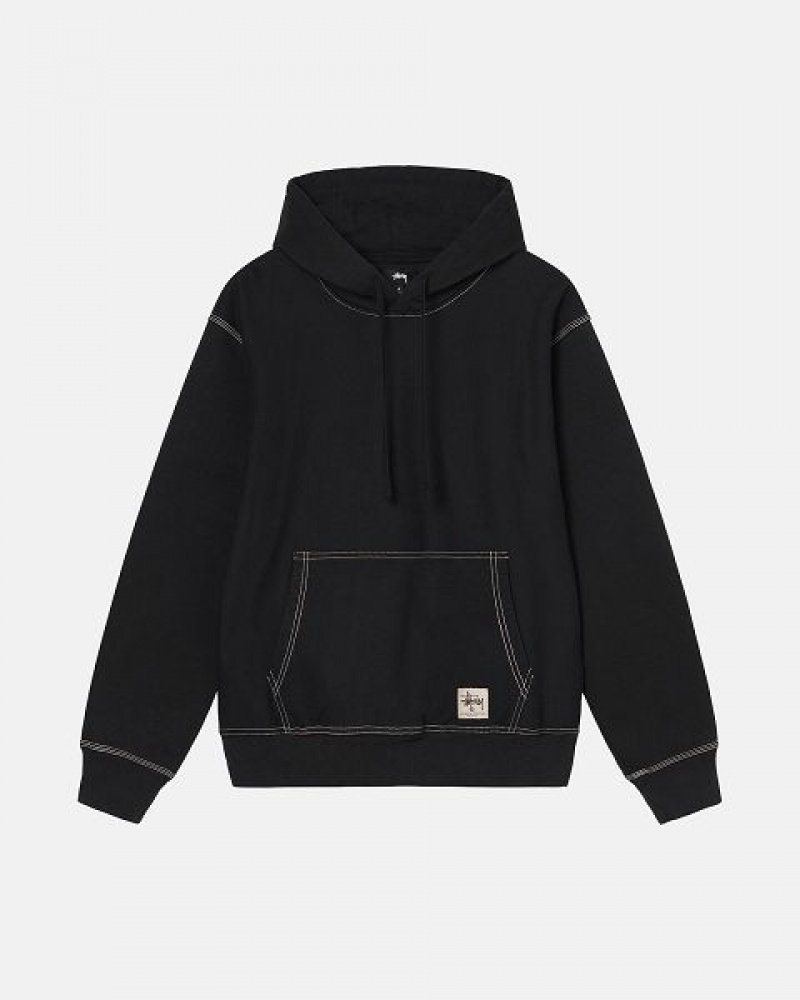 Black Stussy Contrast Stitch Label Hoodie | 2371RNDEI