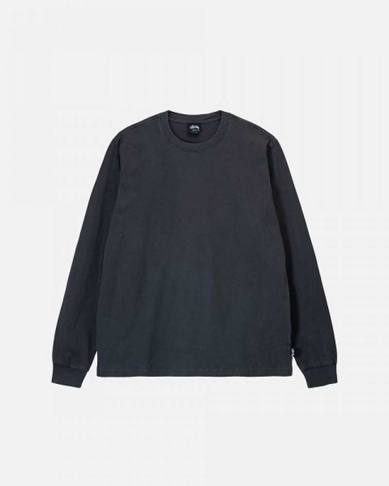 Black Stussy Heavyweight Pigment Dyed Ls Crew Sweatshirts | 3041RNHBC