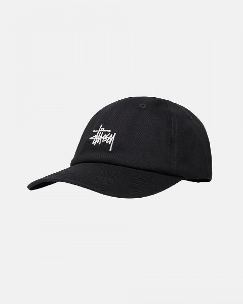 Black Stussy Low Pro Basic Stock Strapback Caps | 3796VGFPX