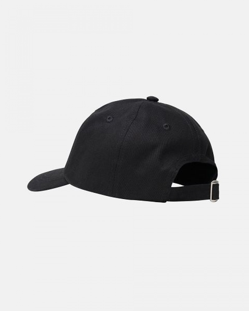 Black Stussy Low Pro Basic Stock Strapback Caps | 3796VGFPX