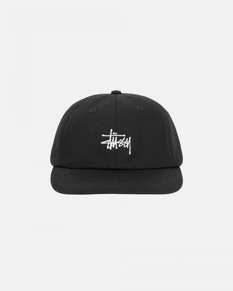 Black Stussy Low Pro Basic Stock Strapback Caps | 3796VGFPX