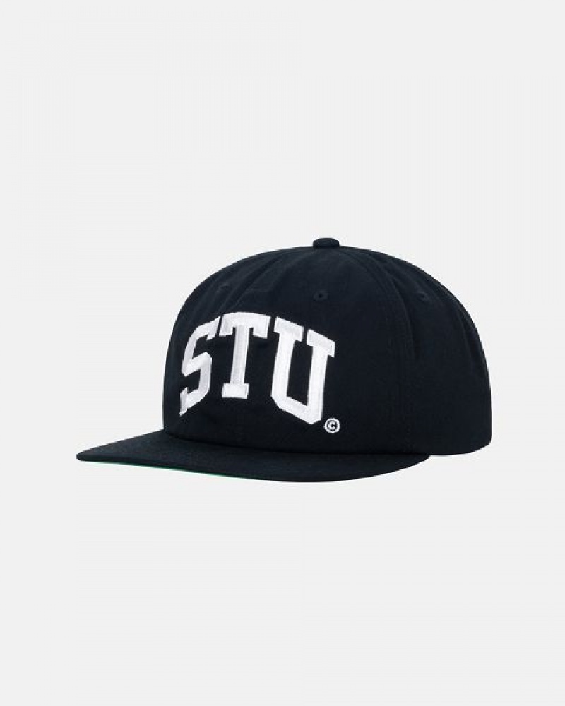 Black Stussy Mid-depth Stu Arch Strapback Caps | 4653RJFZI