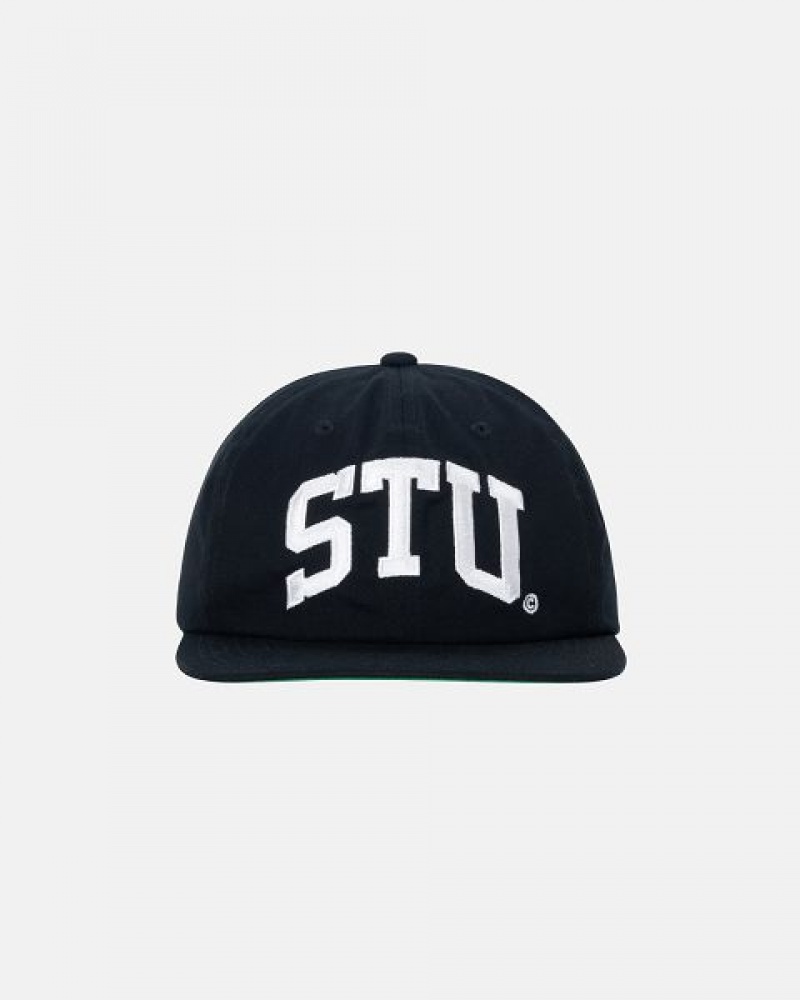 Black Stussy Mid-depth Stu Arch Strapback Caps | 4653RJFZI