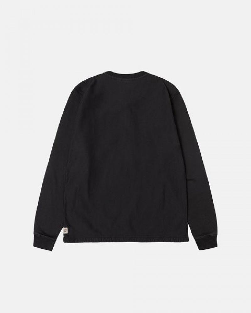 Black Stussy Open Hem Henley Fleece Sweatshirts | 2614CJBYO