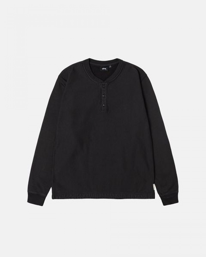 Black Stussy Open Hem Henley Fleece Sweatshirts | 2614CJBYO