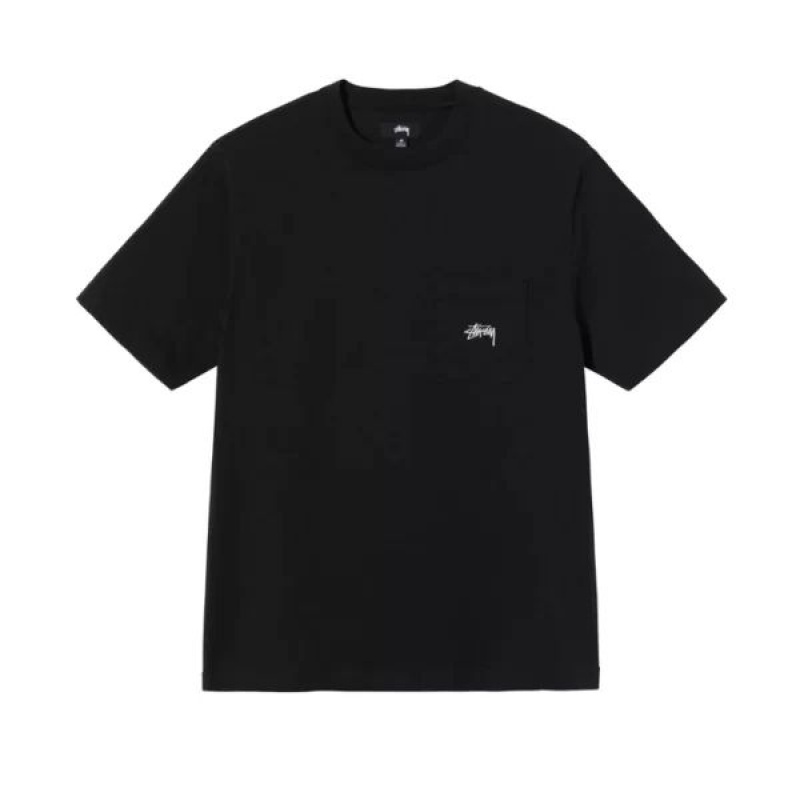 Black Stussy Overdyed Ss Pocket Crew T Shirts | 4590MJUGP