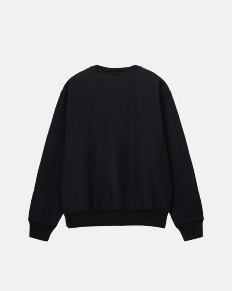 Black Stussy Overdyed Stock Logo Crew 1 Sweatshirts | 0654SZTNY