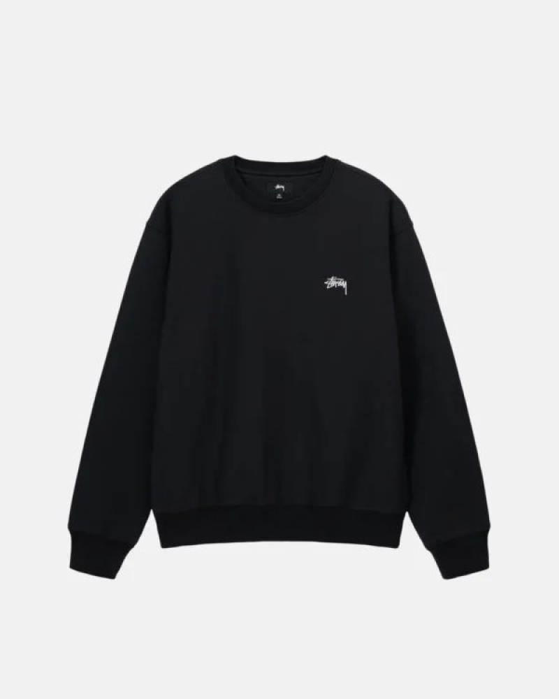 Black Stussy Overdyed Stock Logo Crew 1 Sweatshirts | 0654SZTNY