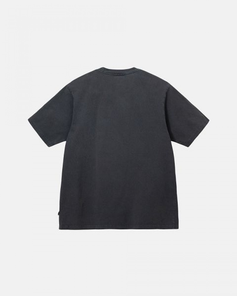 Black Stussy Pigment Dyed Crew T Shirts | 7496ITAKH