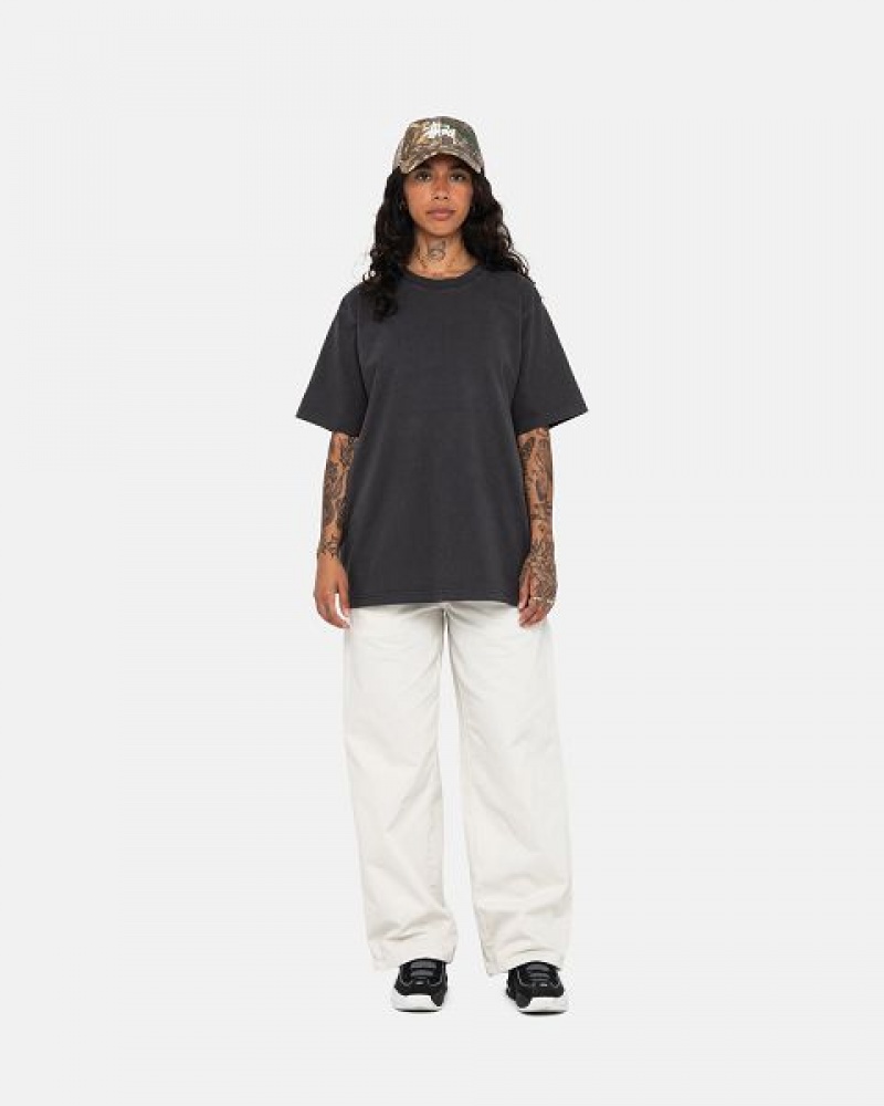 Black Stussy Pigment Dyed Crew T Shirts | 7496ITAKH