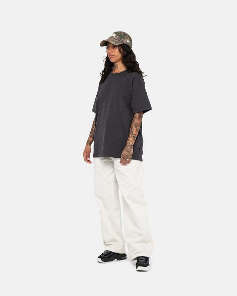 Black Stussy Pigment Dyed Crew T Shirts | 7496ITAKH