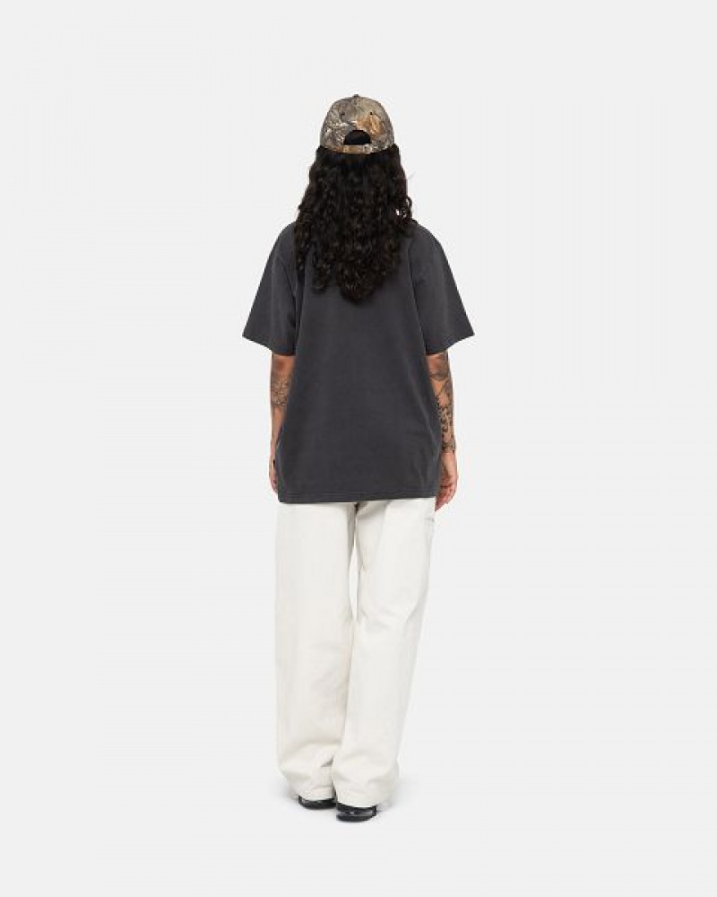 Black Stussy Pigment Dyed Crew T Shirts | 7496ITAKH