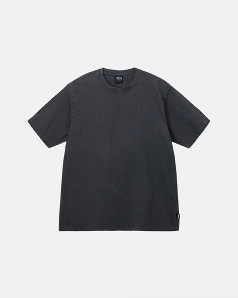 Black Stussy Pigment Dyed Crew T Shirts | 7496ITAKH