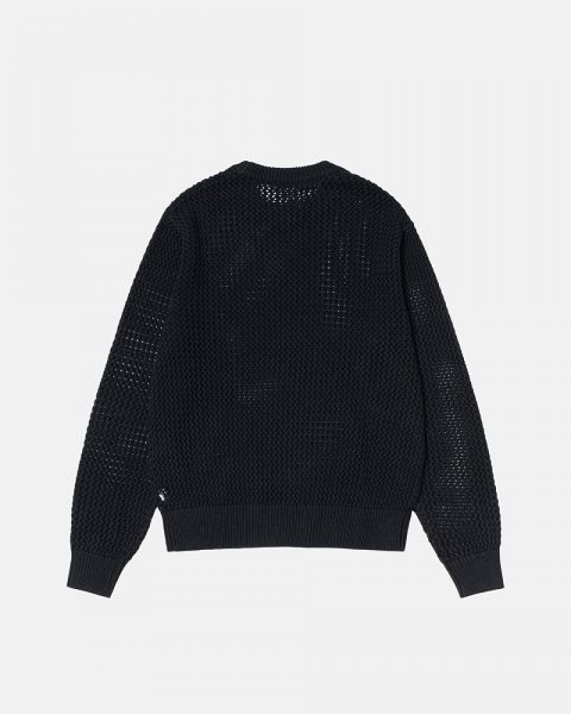 Black Stussy Pigment Dyed Loose Gauge Sweaters | 7129DAGFB