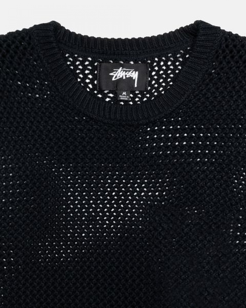 Black Stussy Pigment Dyed Loose Gauge Sweaters | 7129DAGFB