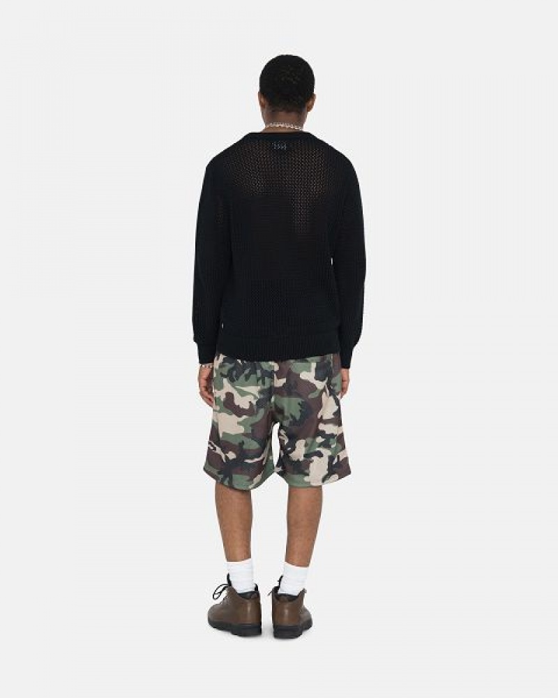 Black Stussy Pigment Dyed Loose Gauge Sweaters | 7129DAGFB