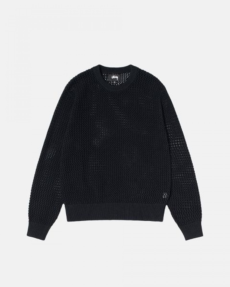 Black Stussy Pigment Dyed Loose Gauge Sweaters | 7129DAGFB