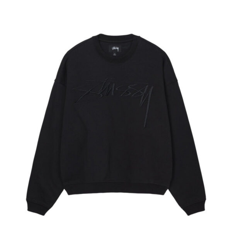 Black Stussy Relaxed Smoothstock Crew Sweatshirts | 7612TXHEZ