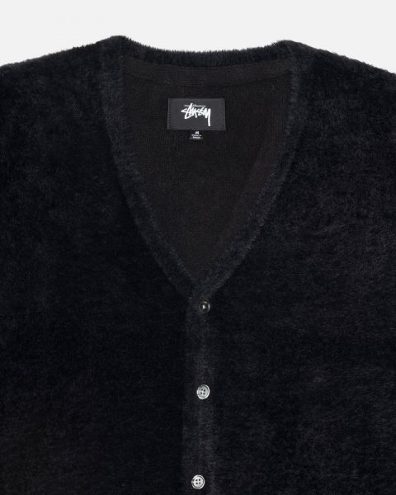 Black Stussy Shaggy Cardigan | 1795GEZTA