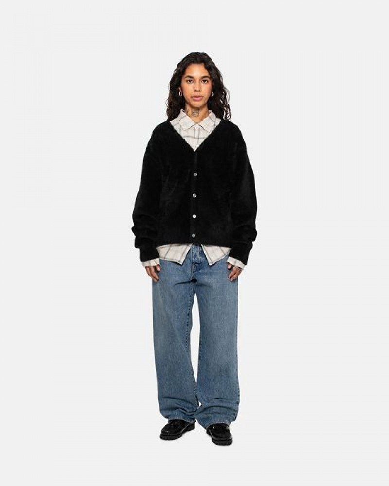 Black Stussy Shaggy Cardigan | 1795GEZTA