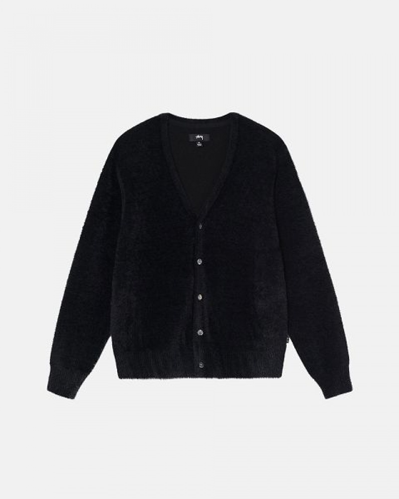 Black Stussy Shaggy Cardigan | 1795GEZTA