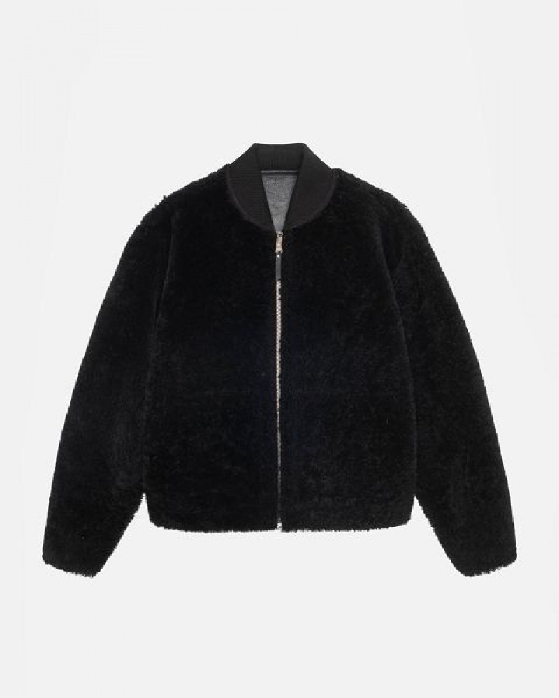 Black Stussy Shearling Reversible Bomber Jackets | 5617HQMJC