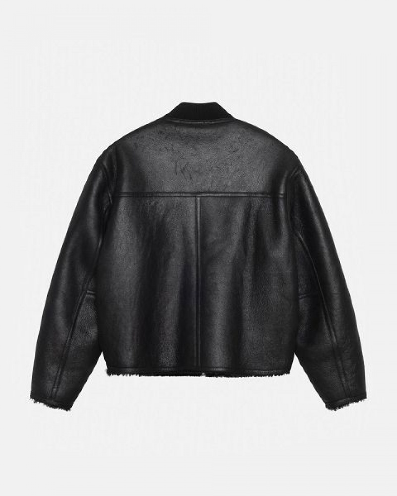 Black Stussy Shearling Reversible Bomber Jackets | 5617HQMJC