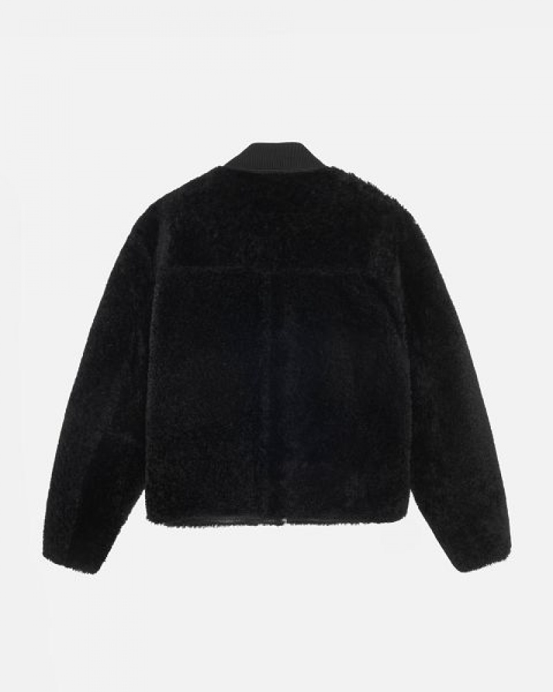 Black Stussy Shearling Reversible Bomber Jackets | 5617HQMJC