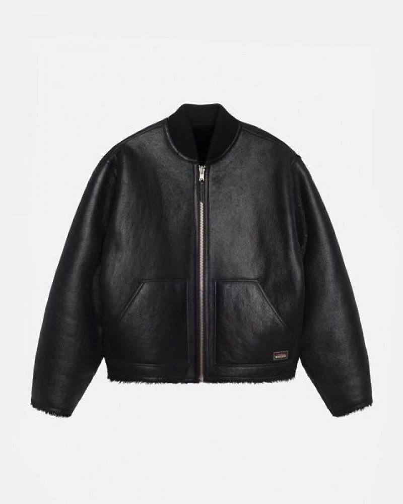 Black Stussy Shearling Reversible Bomber Jackets | 5617HQMJC