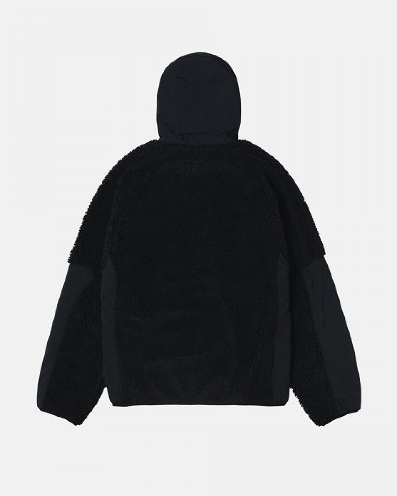 Black Stussy Sherpa Paneled Hooded Jackets | 6179NDUAE