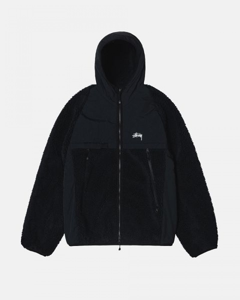 Black Stussy Sherpa Paneled Hooded Jackets | 6179NDUAE