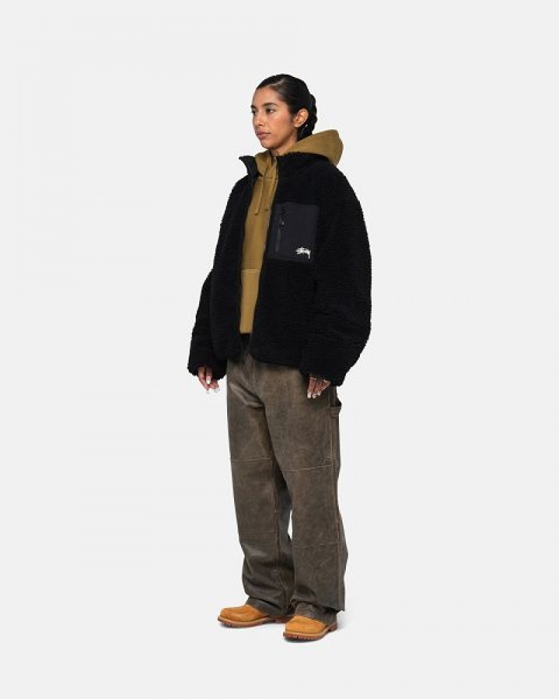 Black Stussy Sherpa Reversible Jackets | 7958JYQRW