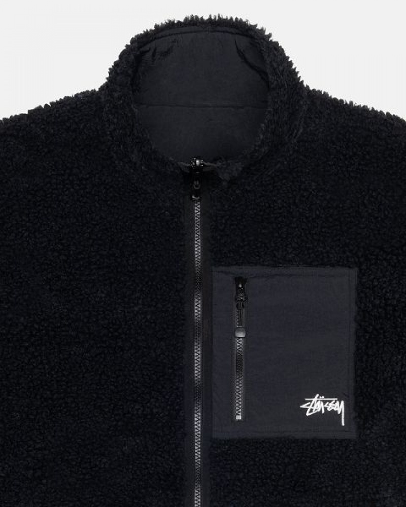 Black Stussy Sherpa Reversible Jackets | 7958JYQRW