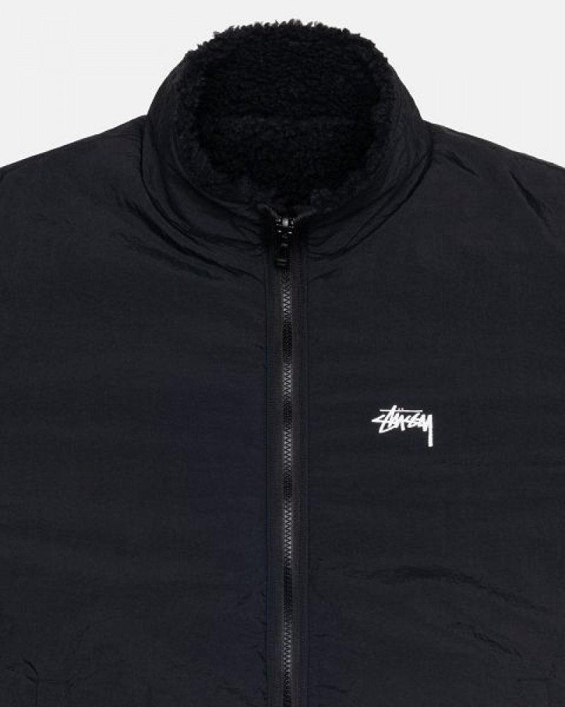 Black Stussy Sherpa Reversible Jackets | 7958JYQRW