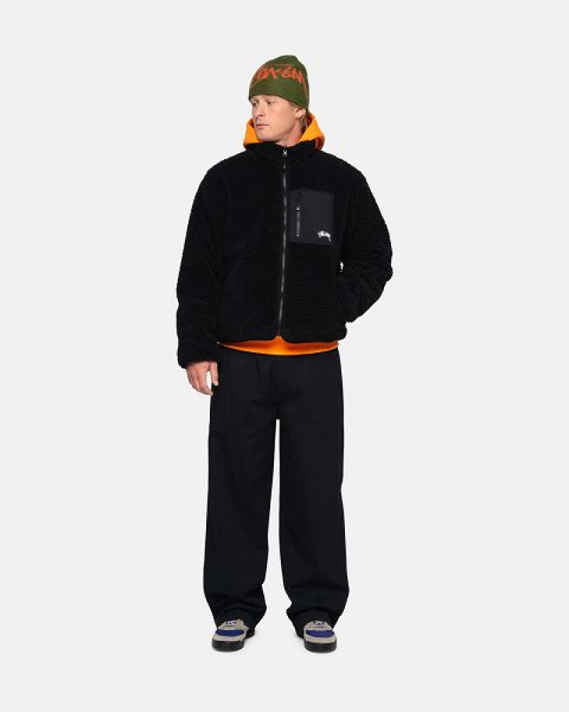 Black Stussy Sherpa Reversible Jackets | 7958JYQRW