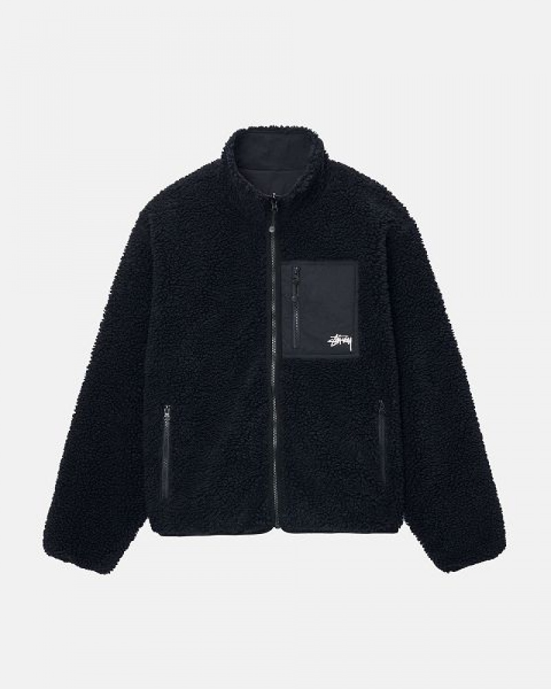 Black Stussy Sherpa Reversible Jackets | 7958JYQRW