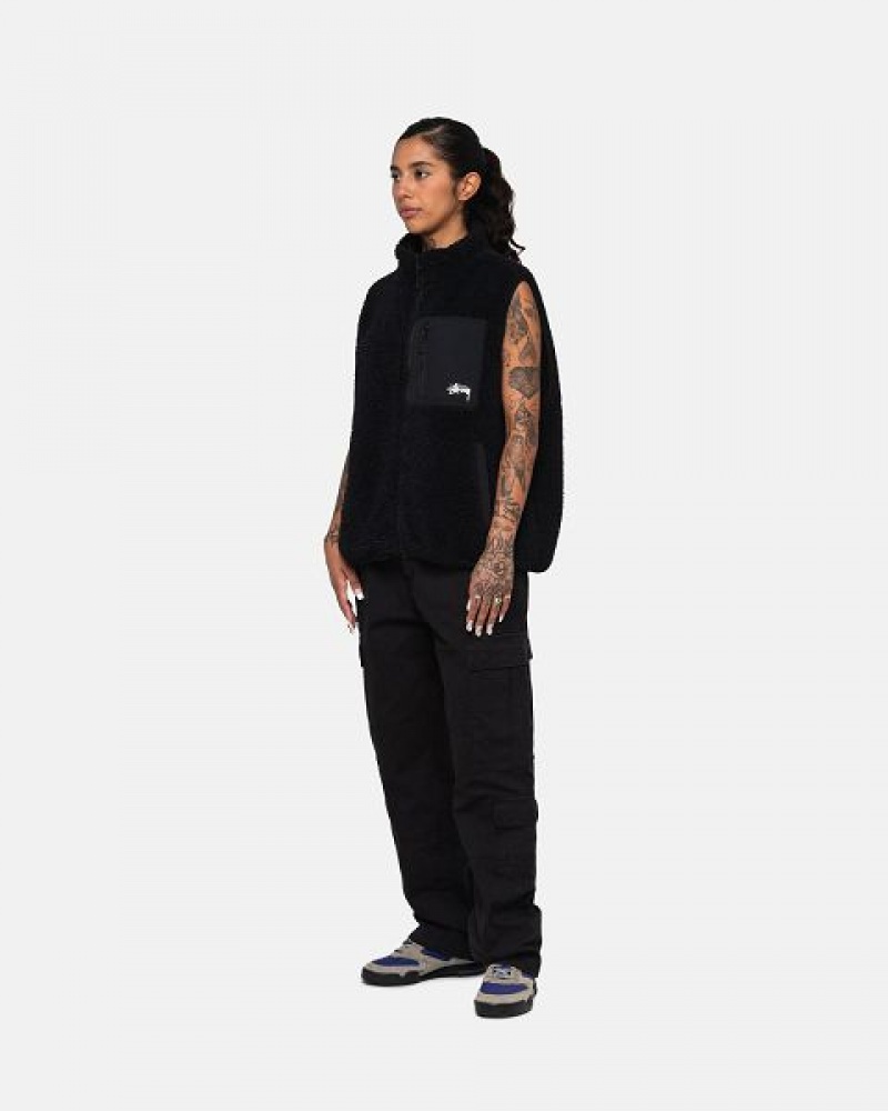 Black Stussy Sherpa Reversible Vest | 1795LGRPK