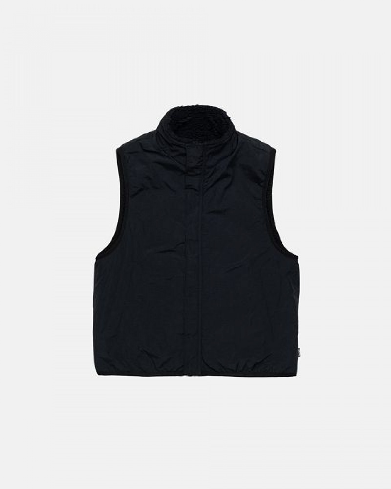 Black Stussy Sherpa Reversible Vest | 1795LGRPK