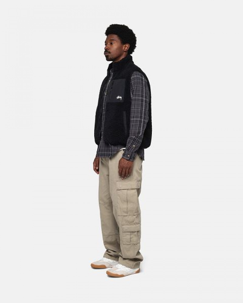 Black Stussy Sherpa Reversible Vest | 1795LGRPK