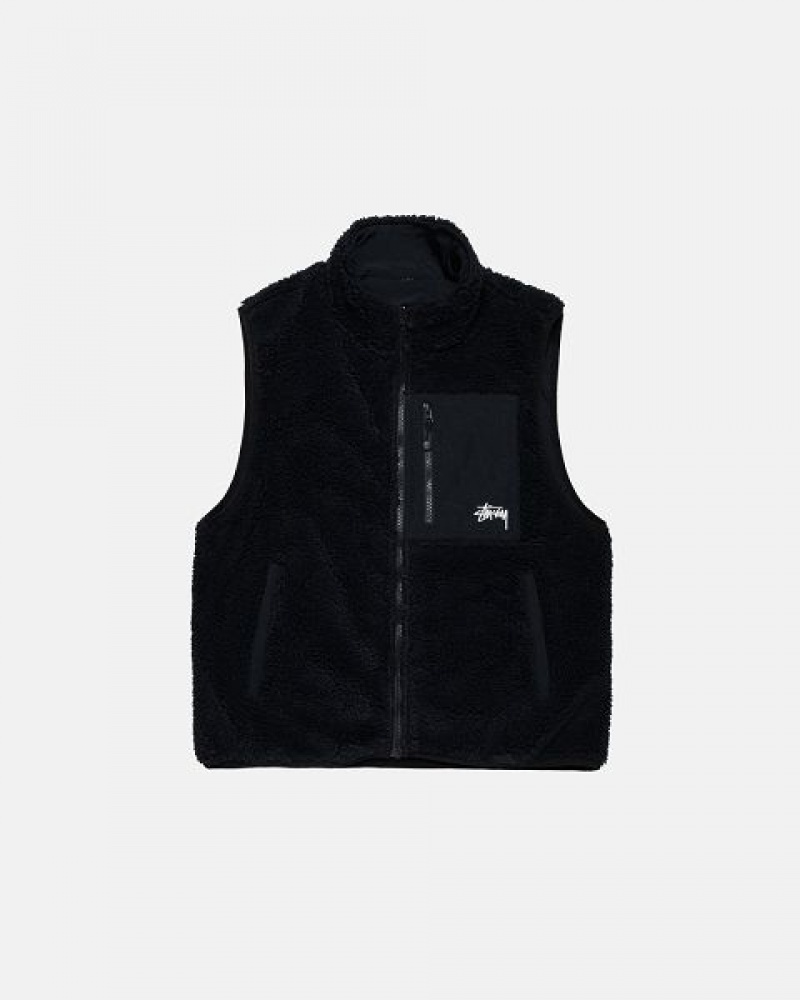 Black Stussy Sherpa Reversible Vest | 1795LGRPK