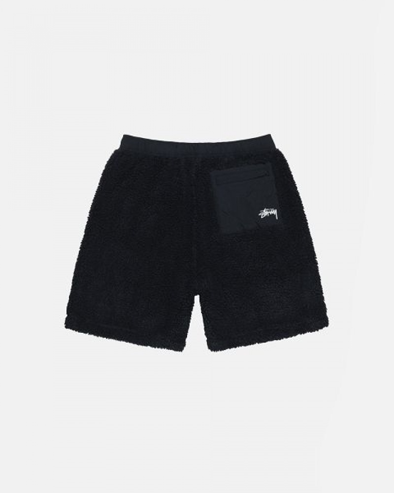 Black Stussy Sherpa Shorts | 6035HOUNP