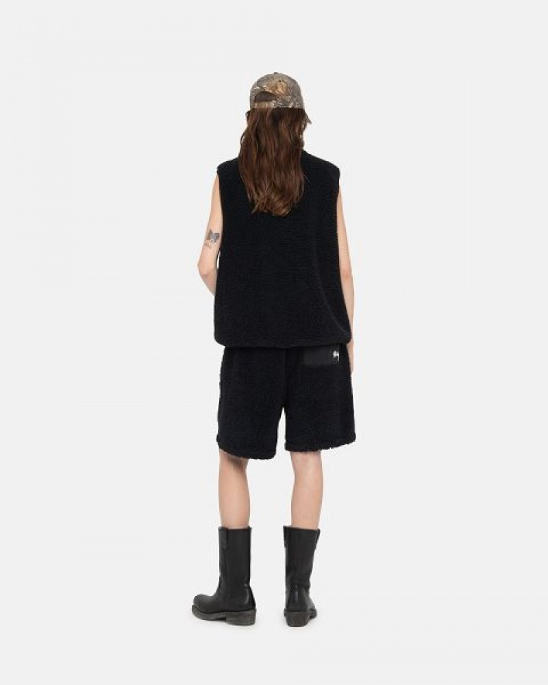 Black Stussy Sherpa Shorts | 6035HOUNP